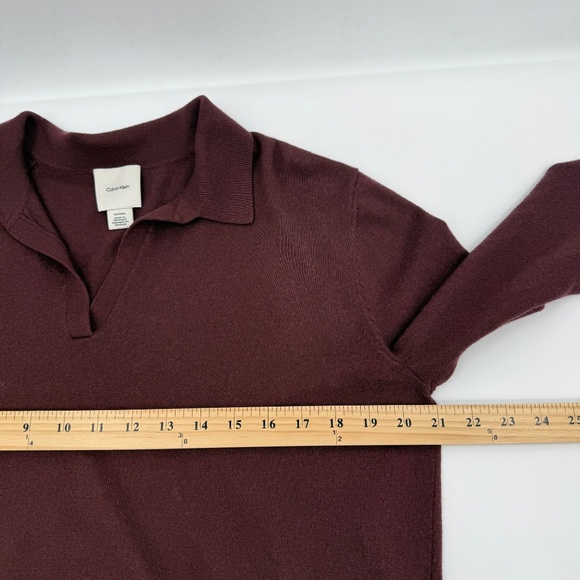 Calvin Klein Sweater Women XL Burgundy V Neck Collar Wool Blend Pullover Knit - Picture 10 of 12